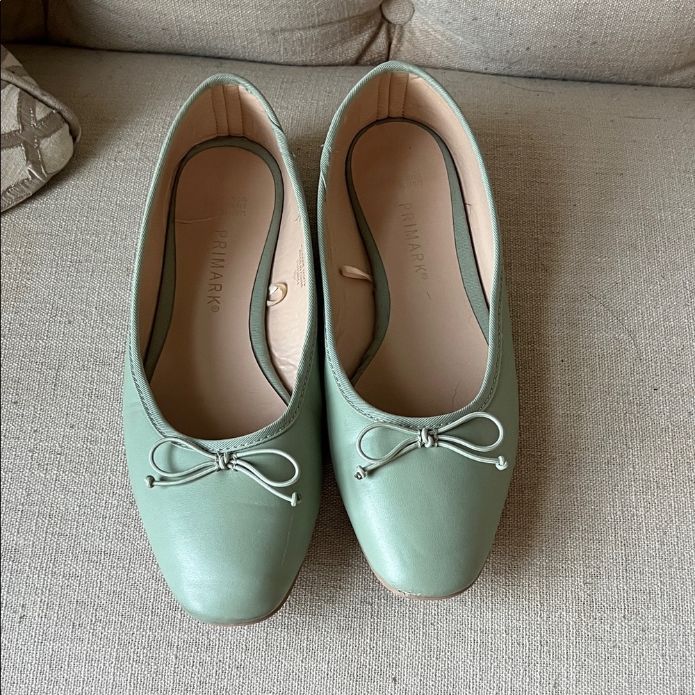 Primark Light Green Loafers with Bow Detail